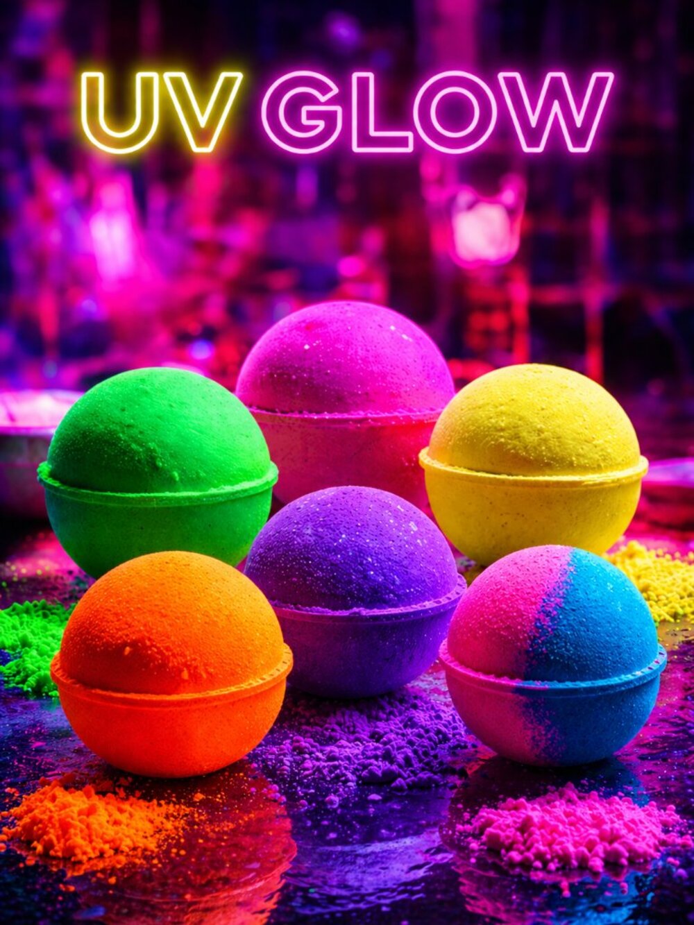 Bath Bombs UV Glow Collection Neon UV Big Azz Ballz XL Handmade Self Care Fizzie